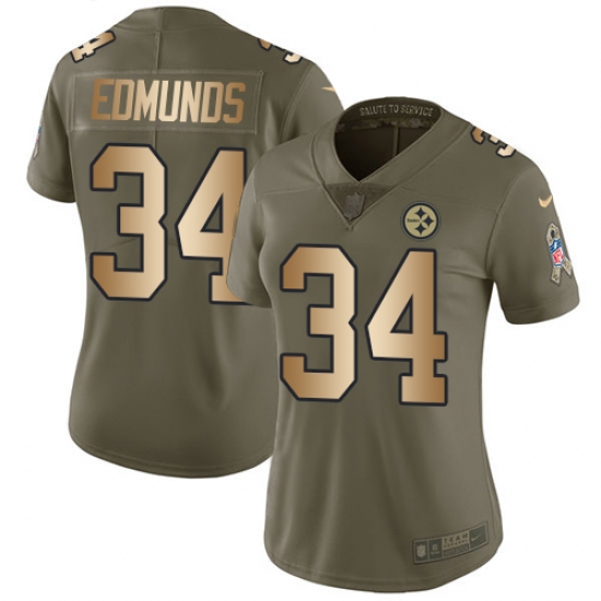 Women's Nike Pittsburgh Steelers 34 Terrell Edmunds Limited Olive Gold 2017 Salute to Service NFL Jersey