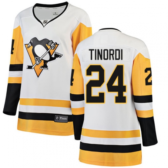 Women's Pittsburgh Penguins 24 Jarred Tinordi Authentic White Away Fanatics Branded Breakaway NHL Jersey