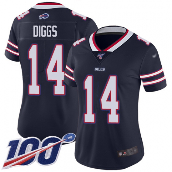Women's Buffalo Bills 14 Stefon Diggs Navy Stitched Limited Inverted Legend 100th Season Jersey