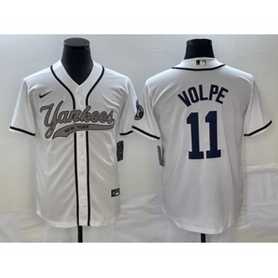 Men's New York Yankees 11 Anthony Volpe White Cool Base Stitched Baseball Jersey