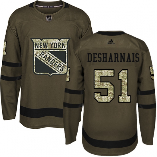 Men's Adidas New York Rangers 51 David Desharnais Authentic Green Salute to Service NHL Jersey