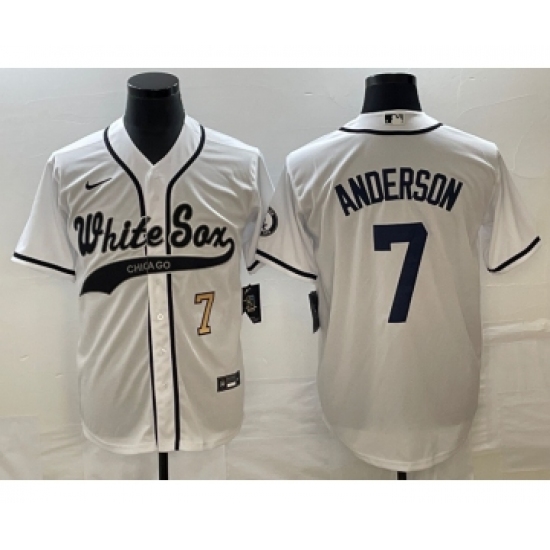 Men's Chicago White Sox 7 Tim Anderson Number White Cool Base Stitched Baseball Jersey