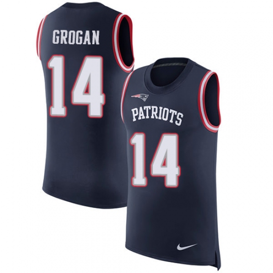 Men's Nike New England Patriots 14 Steve Grogan Limited Navy Blue Rush Player Name & Number Tank Top NFL Jersey