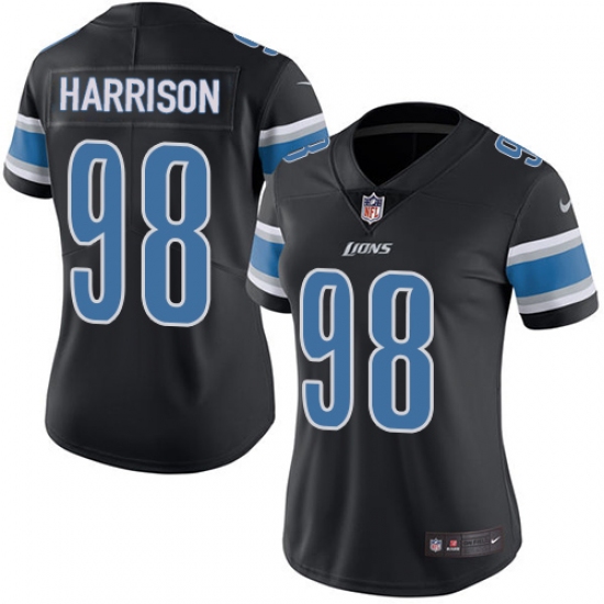 Women's Nike Detroit Lions 98 Damon Harrison Limited Black Rush Vapor Untouchable NFL Jersey