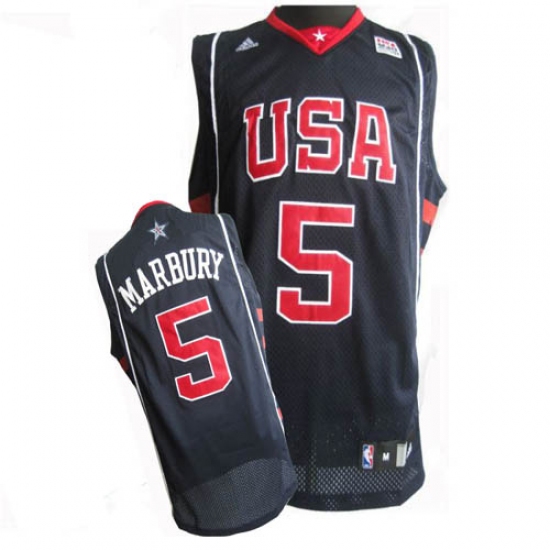 Men's Nike Team USA 5 Stephon Marbury Swingman Navy Blue Summer Olympics Basketball Jersey