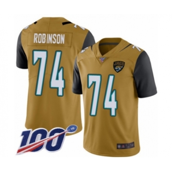 Men's Jacksonville Jaguars 74 Cam Robinson Limited Gold Rush Vapor Untouchable 100th Season Football Jersey