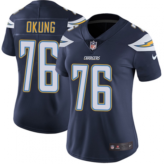 Women's Nike Los Angeles Chargers 76 Russell Okung Elite Navy Blue Team Color NFL Jersey