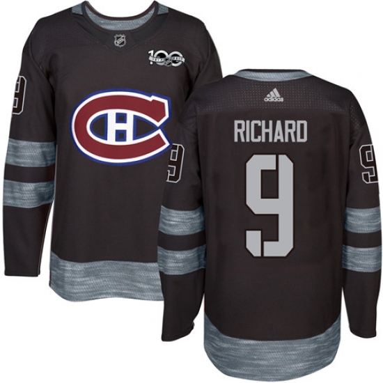Men's Adidas Montreal Canadiens 9 Maurice Richard Premier Black 1917-2017 100th Anniversary NHL Jersey
