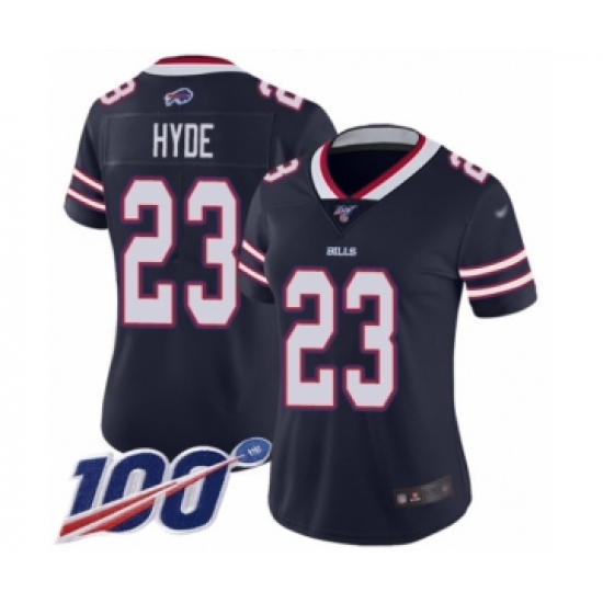 Women's Buffalo Bills 23 Micah Hyde Limited Navy Blue Inverted Legend 100th Season Football Jersey