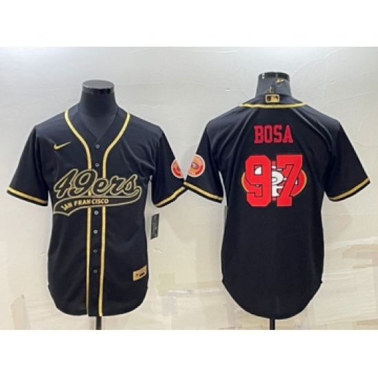 Men's San Francisco 49ers 97 Nick Bosa Black Gold Team Big Logo With Patch Cool Base Stitched Baseball Jersey
