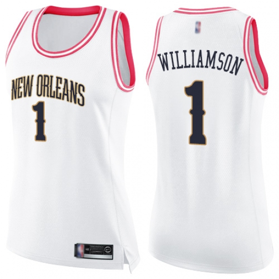 Women's Nike New Orleans Pelicans 1 Zion Williamson White Pink NBA Swingman Fashion Jersey