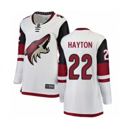 Women's Arizona Coyotes 22 Barrett Hayton Authentic White Away Fanatics Branded Breakaway NHL Jersey