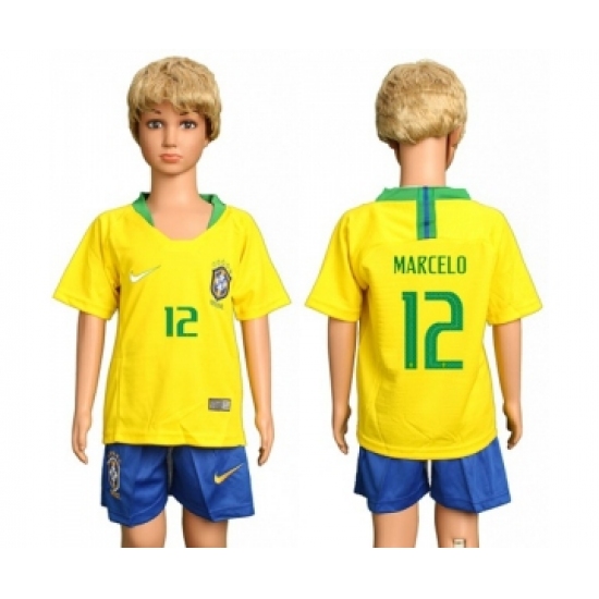 Brazil 12 Marcelo Home Kid Soccer Country Jersey