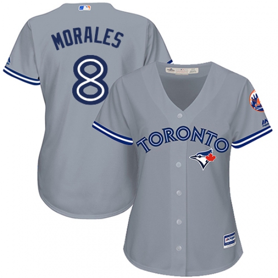 Women's Majestic Toronto Blue Jays 8 Kendrys Morales Replica Grey Road MLB Jersey