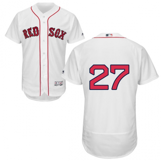 Men's Majestic Boston Red Sox 27 Carlton Fisk White Home Flex Base Authentic Collection MLB Jersey