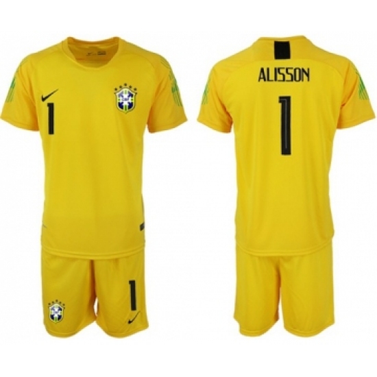 Brazil 1 Alisson Yellow Goalkeeper Soccer Country Jersey