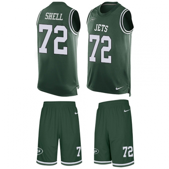 Men's Nike New York Jets 72 Brandon Shell Limited Green Tank Top Suit NFL Jersey