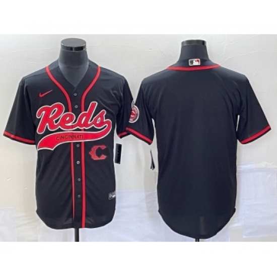 Men's Cincinnati Reds Black Cool Base Stitched Baseball Jersey 1