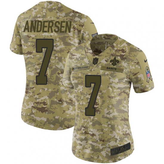 Women's Nike New Orleans Saints 7 Morten Andersen Limited Camo 2018 Salute to Service NFL Jersey