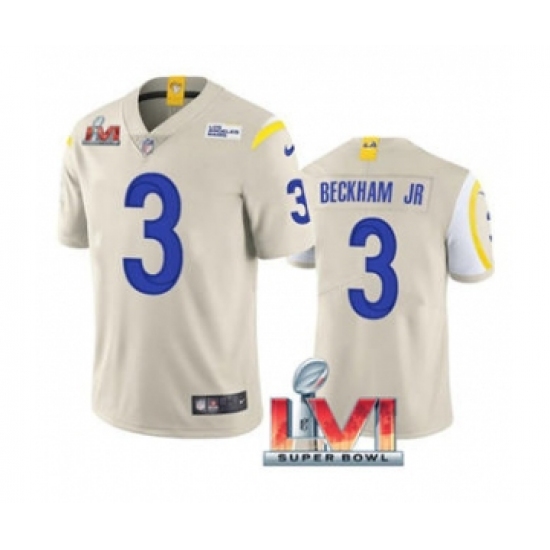Men's Los Angeles Rams 3 Odell Beckham Jr. Bone 2022 Super Bowl LVI Vapor Limited Stitched Jersey