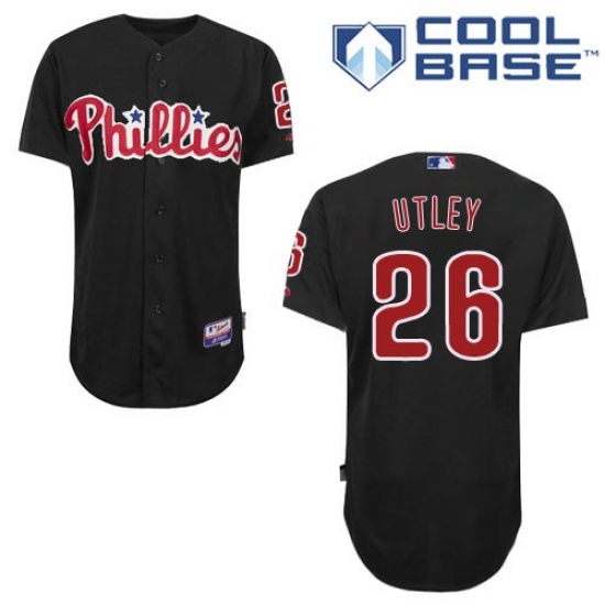 Men's Majestic Philadelphia Phillies 26 Chase Utley Replica Black Cool Base MLB Jersey