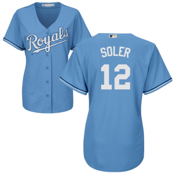 Women's Majestic Kansas City Royals 12 Jorge Soler Authentic Light Blue Alternate 1 Cool Base MLB Jersey