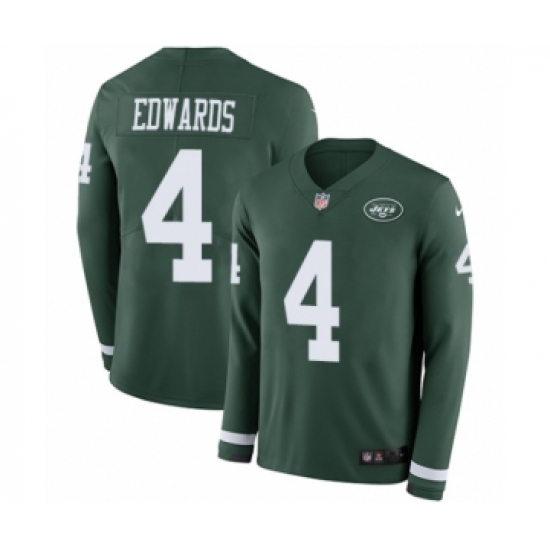Men's Nike New York Jets 4 Lac Edwards Limited Green Therma Long Sleeve NFL Jersey