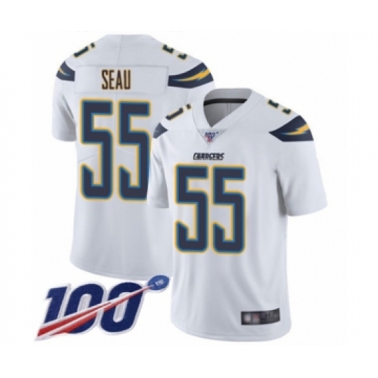 Men's Los Angeles Chargers 55 Junior Seau White Vapor Untouchable Limited Player 100th Season Football Jersey