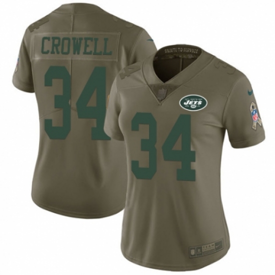 Women's Nike New York Jets 34 Isaiah Crowell Limited Olive 2017 Salute to Service NFL Jersey