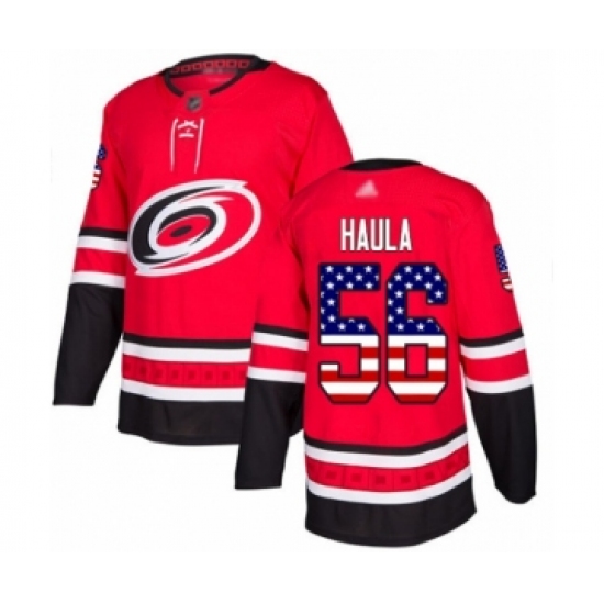 Youth Carolina Hurricanes 56 Erik Haula Authentic Red USA Flag Fashion Hockey Jersey