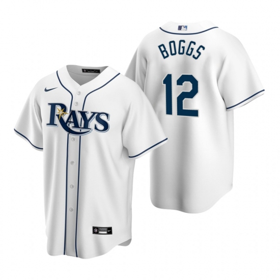 Men's Nike Tampa Bay Rays 12 Wade Boggs White Home Stitched Baseball Jersey