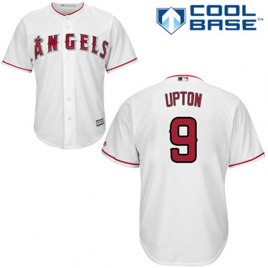 Youth Majestic Los Angeles Angels of Anaheim 9 Justin Upton Authentic White Home Cool Base MLB Jersey