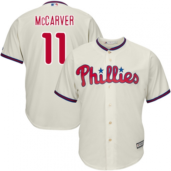 Men's Majestic Philadelphia Phillies 11 Tim McCarver Replica Cream Alternate Cool Base MLB Jersey