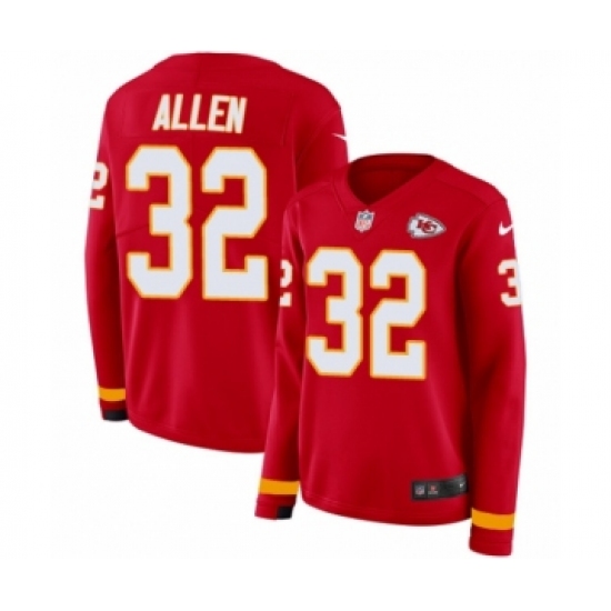 Women's Nike Kansas City Chiefs 32 Marcus Allen Limited Red Therma Long Sleeve NFL Jersey