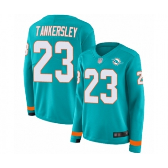 Women's Miami Dolphins 23 Cordrea Tankersley Limited Aqua Therma Long Sleeve Football Jersey