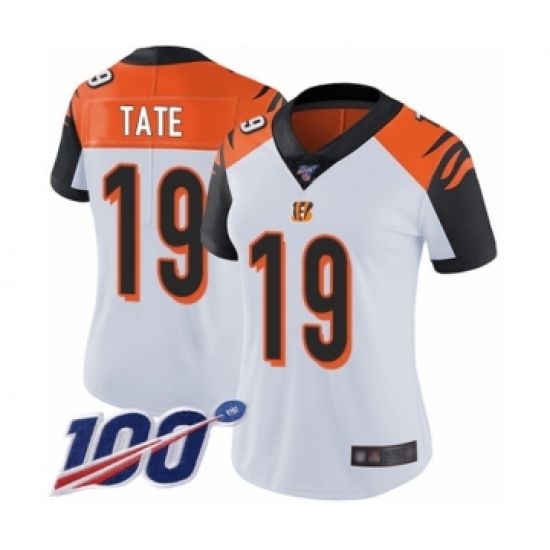 Women's Cincinnati Bengals 19 Auden Tate White Vapor Untouchable Limited Player 100th Season Football Jersey