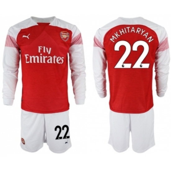 Arsenal 22 Mkhitaryan Red Home Long Sleeves Soccer Club Jersey