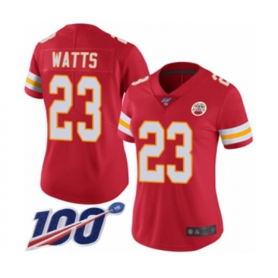 Women's Kansas City Chiefs 23 Armani Watts Red Team Color Vapor Untouchable Limited Player 100th Season Football Jersey
