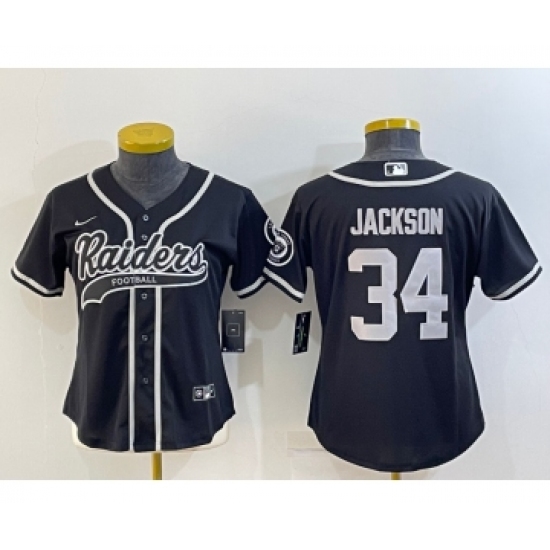 Women's Las Vegas Raiders 34 Bo Jackson Black With Patch Cool Base Stitched Baseball Jersey