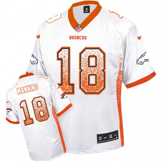 Men's Nike Denver Broncos 18 Peyton Manning Elite White Drift Fashion NFL Jersey