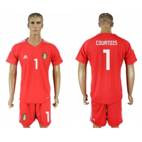 Belgium 1 Courtois Red Goalkeeper Soccer Country Jersey