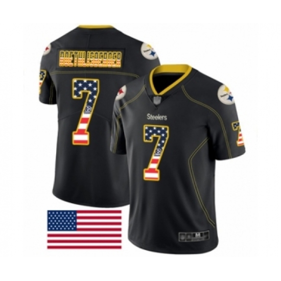 Men's Pittsburgh Steelers 7 Ben Roethlisberger Limited Black Rush USA Flag Football Jersey