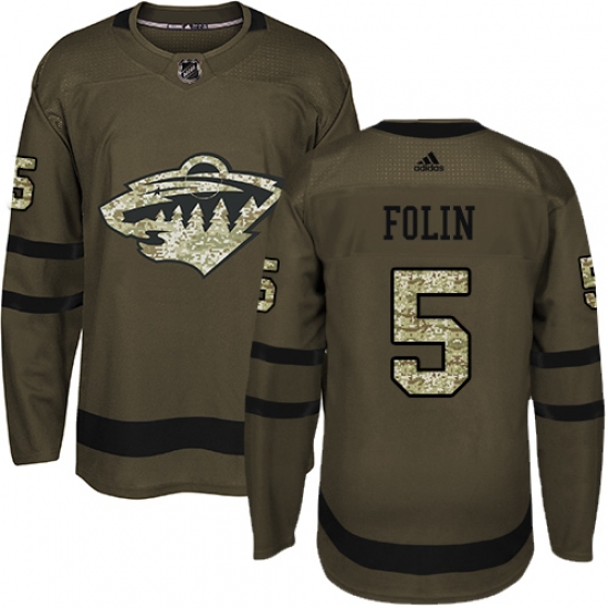 Adidas Minnesota Wild 5 Christian Folin Green Salute to Service Stitched NHL Jersey
