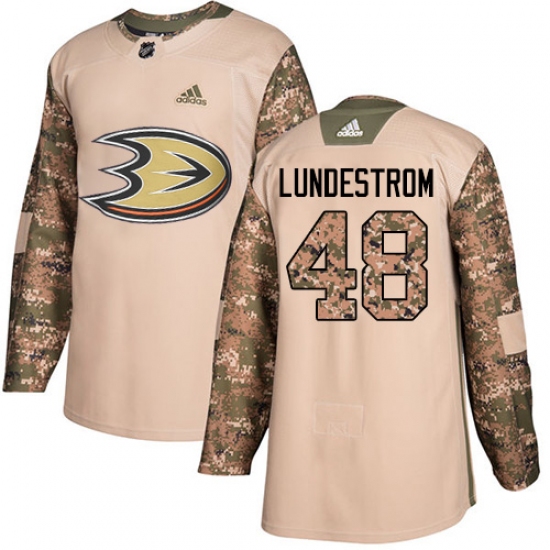 Youth Adidas Anaheim Ducks 48 Isac Lundestrom Authentic Camo Veterans Day Practice NHL Jersey
