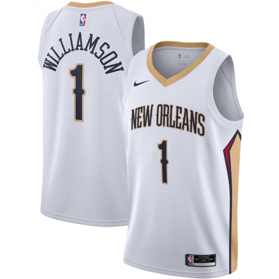 Men's New Orleans Pelicans 1 Zion Williamson Nike White 2020-21 Swingman Jersey