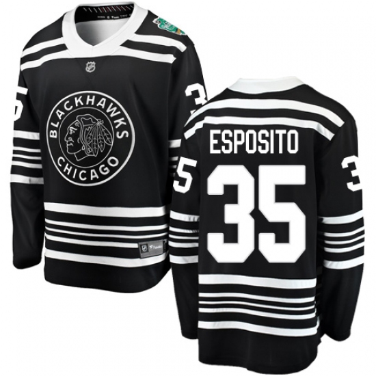 Youth Chicago Blackhawks 35 Tony Esposito Black 2019 Winter Classic Fanatics Branded Breakaway NHL Jersey
