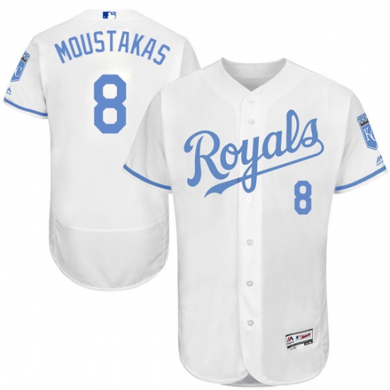 Men's Majestic Kansas City Royals 8 Mike Moustakas Authentic White 2016 Father's Day Fashion Flex Base MLB Jersey