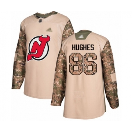 Youth New Jersey Devils 86 Jack Hughes Authentic Camo Veterans Day Practice Hockey Jersey