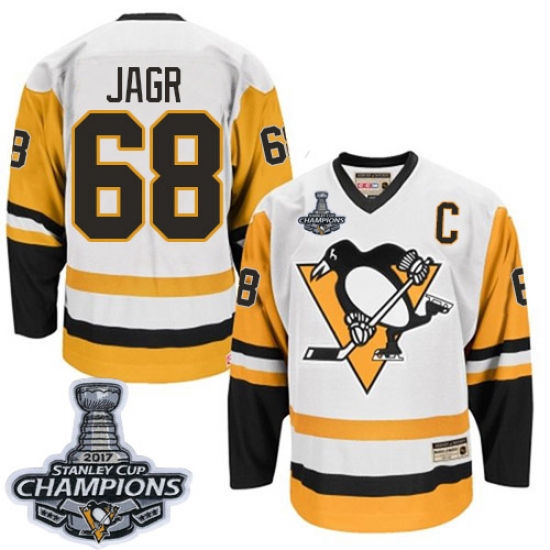 Men's CCM Pittsburgh Penguins 68 Jaromir Jagr Premier White Throwback 2017 Stanley Cup Champions NHL Jersey