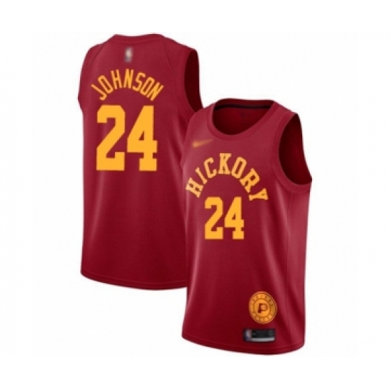Men's Indiana Pacers 24 Alize Johnson Authentic Red Hardwood Classics Basketball Jersey